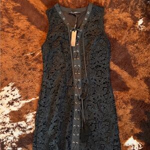 NWT Black Sleeveless tie up tassel crochet date night party dress